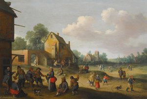 Village Scene With Figures Outside An Inn — Joost Cornelisz Droochsloot