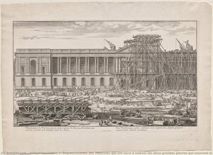 Representation des Machines qui ont servi à eslever les deux grandes pierres qui couvrent le fronton de la principale entrée du Louvre