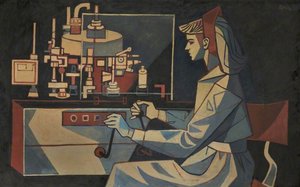 Woman Sat At Machine Controls — Cliff Rowe