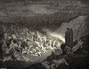 The Inferno, Canto 14, Line 37-39. Unceasing Was The Play Of Wretched Hands, Now This, Now That Way Glancing, To Shake Off The Heat, Still Falling Fresh. — Paul Gustave Doré, Romanticism