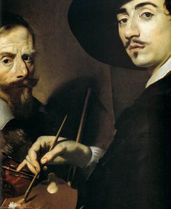 Self-portrait With A Portrait On An Easel (detail) — Niccolò Renieri