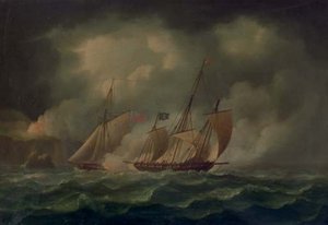 A Revenue Cutter Chasing A Pirate Lugger — Thomas Buttersworth