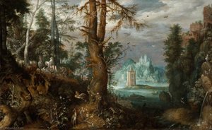 Forest Scene with Hunters