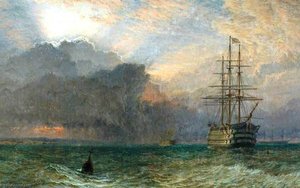 Man Of War And A Stormy Sunset The Guardship — Henry Thomas Dawson