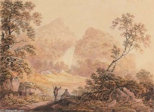 Travellers Resting Before A Waterfall — Francis Nicholson