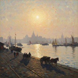 Luminous Reverie: The Gilded Quay At Twilight — Marc Duvallier