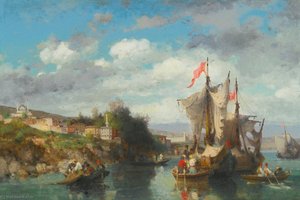 Fishermen on the Bosphorus near Scutari, with the Selimiye Barracks beyond