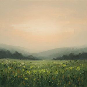 Amanecer Etéreo Sobre Siluetas Verdantes En Una Obra Maestra De Paisaje Meditativo Singular