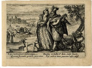 Lady and gentleman walking on the bank of a river