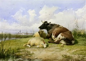 A Cow And Two Sheep — Thomas Sidney Cooper