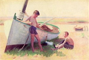 Two Boys By A Boat - Near Cape May — Thomas Pollock Anshutz