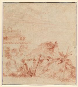 View Of A House, A Cottage, And Two Figures [verso] — Jean-antoine Watteau