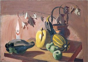 Still Life of a Candle, a Marrow, Squashes and a Bucket