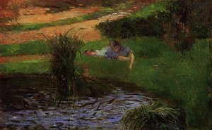 Pond With Ducks (also Known As Girl Amusing Herself) — Eugène Henri Paul Gauguin