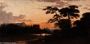 A figure in a wooded landscape with a castle beyond