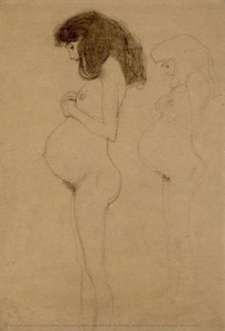 Mujer De Pie Embarazada En Perfil, Con Repetición De Figura (estudio Para ) — Gustav Klimt