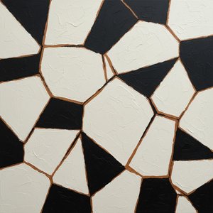 Fragmented Monolith: A Sculptural Study In Ochre, Black, And Impasto Relief — Laurent Fabre, Neo-abstract Art (modern Abstract Compositions)