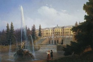 View Of The Big Cascade In Petergof And The Great Palace Of Petergof — Ivan Konstantinovich Aivazovsky