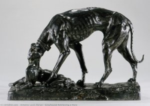 Greyhound Retrieving A Hare — Antoine-louis Barye, Romanticism