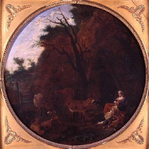 Pastorale avec bergère endormie