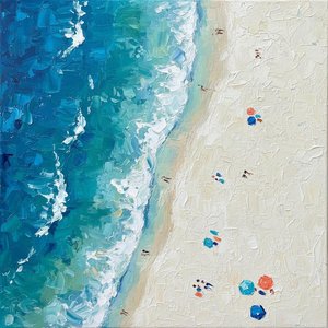Cerulean Tide Und Goldener Strand: Eine Singuläre Impasto-studie Der Küstenbewegung — David Moreau