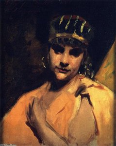 Head Of A Woman With Gold Earrings — John Singer Sargent, Academic Realism