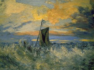 Sailboat, Stormy Sea — Louis Michel Eilshemius