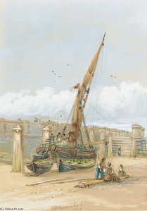Fishermen Gossiping Before A Beached Vessel — John Wilson Carmichael