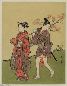 Young Woman And Man With Maple Leaves — Suzuki Harunobu, Ukiyo-e