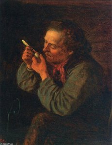 Lighting His Pipe — Jonathan Eastman Johnson