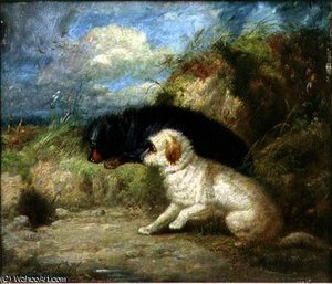 Terriers By A Rabbit Hole — George Armfield (smith)