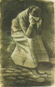 Woman Sitting On A Basket With Head In Hands — Vincent Willem Van Gogh, Realism