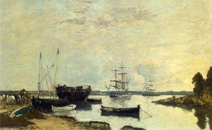 Three Masted Ship In The Harbor — Eugène Louis Boudin