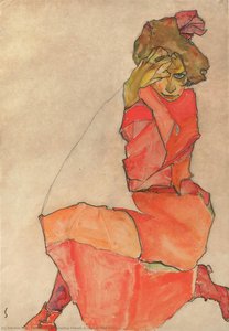 Kneeling Female In Orange-red Dress — Egon Schiele