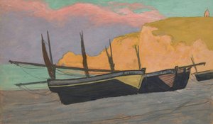Boats In Étretat — Jean Francis Auburtin, Impressionism