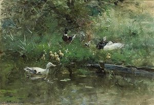 Ducks In A Meadow — Willem Maris