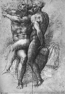 Nude Female Seated On The Knees Of A Seated Male Nude: Adam And Eve — Michelangelo Morlaiter