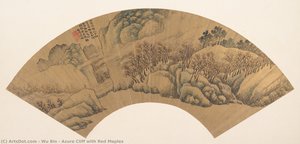 Azure Cliff With Red Maples — Wu Bin