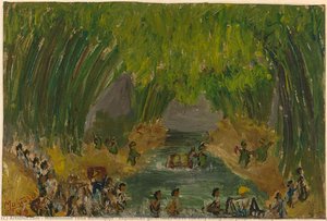 Republican gurerrillas leave the city along with people crossing the river Code fleeing after the General Attack, Mohammad Toha Adimidjojo, 1949