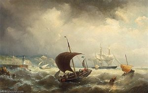 Sailing Vessels Off The Shore — Nicolaas Riegen