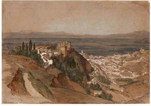 The Alhambra With The Generalife And The Palace Of Charles V From Under La Silla Del Moro — Edward Lear