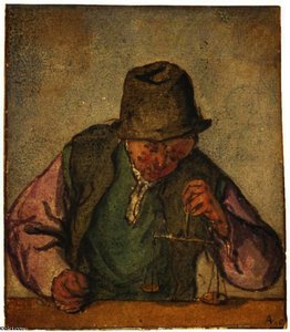 A Man At A Counter, Holding A Pair Of Scales — Adriaen Van Ostade