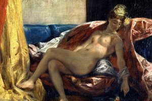 Woman Caressing A Parrot — Eugène Delacroix