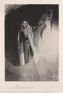 Death: It Is I Who Makes You Serious; Let Us Embrace Each Other (plate 20) — Odilon Redon
