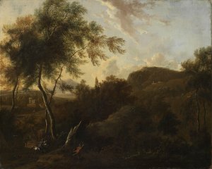 Southern Landscape With A Hunters Hunting Deer — Frederick De Moucheron