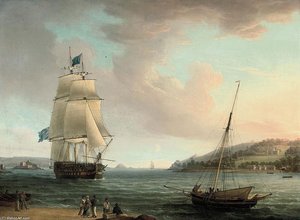 A Crowded Flagship Of An Admiral Of The Blue Passing Mount Edgcumbe — Thomas Whitcombe