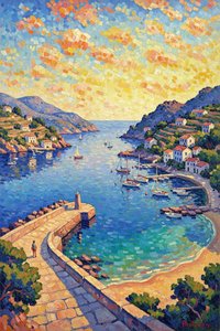 Leuchtendes Heiligtum: Goldene Stunde Über Der Mediterranen Bucht — Claire Dupuis