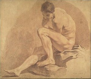 Naked Man Sat On A Rock — Charles-andré Van Loo