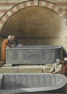 Figures In A Tomb Examining Basalt Sarcophogae, Cairo — Luigi Mayer
