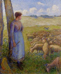 Shepherdess And Sheep — Camille Pissarro, Impressionist Landscape
